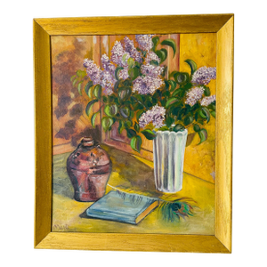 1980s Original oOil on Canvas Bouquet of Lilacs Painting