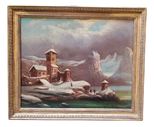 Winter Landscape, 1800s, Oil Painting, Framed
