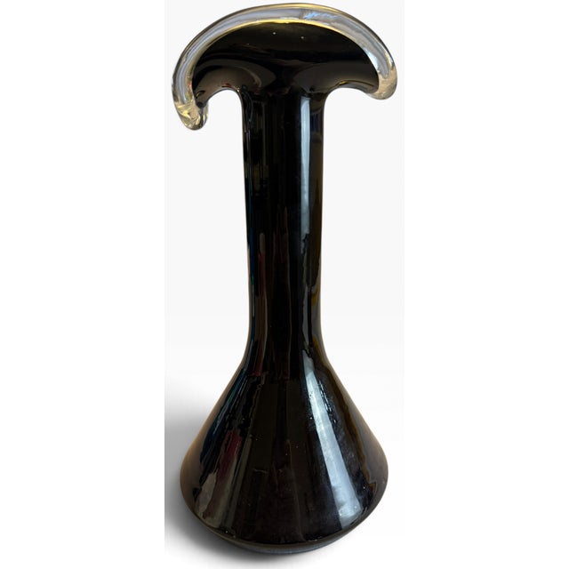 Vintage Murano Style Black Amethyst Sommerso Art Glass Saddle Rim Chimney Vase This captivating mid-century modern art...