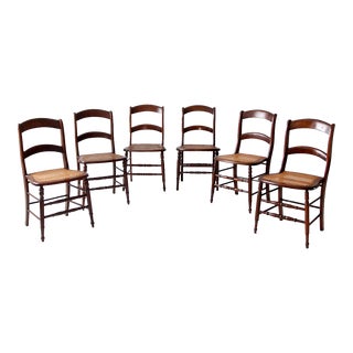 Antique American Cane Seat Ladder Back Chairs Set of 6 For Sale