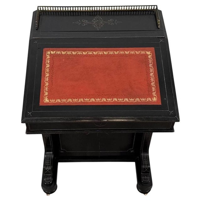2000 - 2009 Antique English Ebonised Davenport Desk with Red Leather, 1800s For Sale - Image 5 of 14
