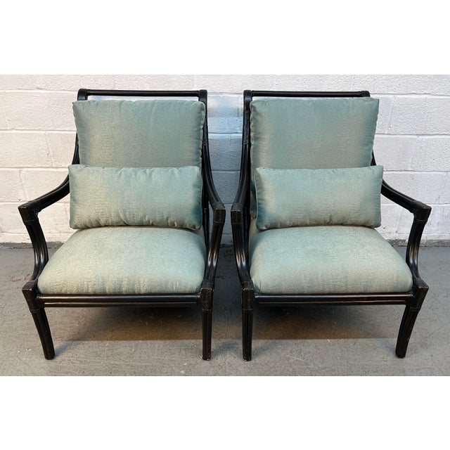 Mid-Century Chinese Chippendale Style Ebonized Bamboo Lounge Chairs by LaCor For Sale In New York - Image 6 of 16