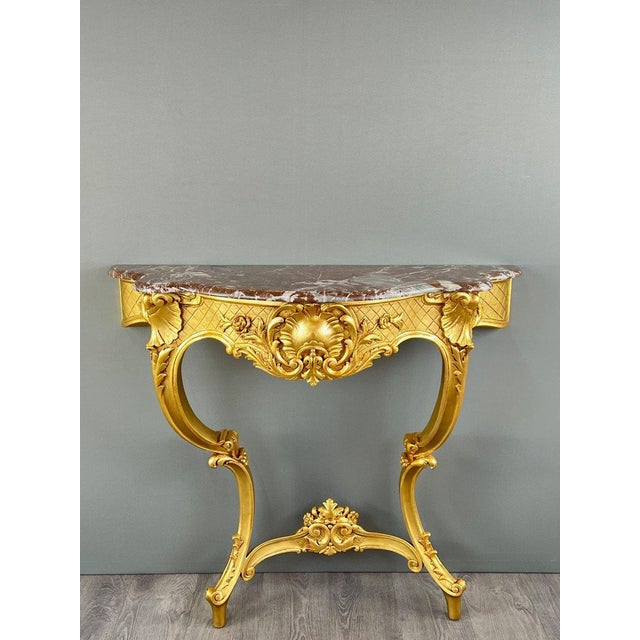 19th Century 19th Century Louis XV Wall Console in Gilded Wood and Marble For Sale - Image 5 of 8