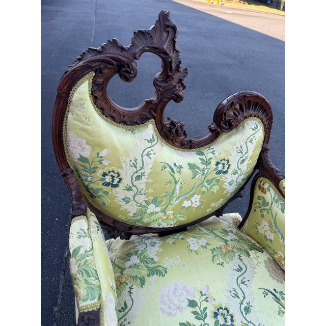 19th Century 19th Century Carved Rococo Revival Bergere Armchair With Ram's Head Knees, Louis XV For Sale - Image 5 of 17