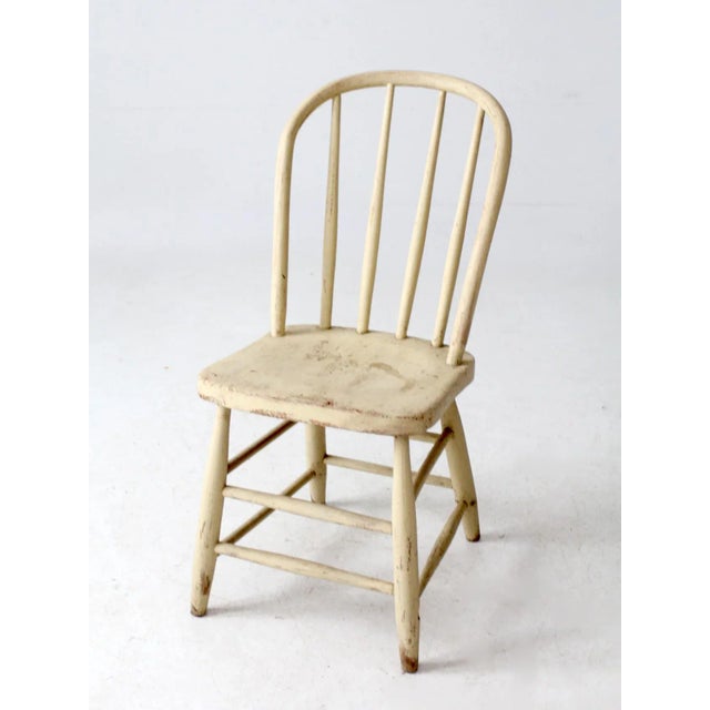 Farmhouse Antique Painted Bow Back Spindle Chair For Sale - Image 3 of 12