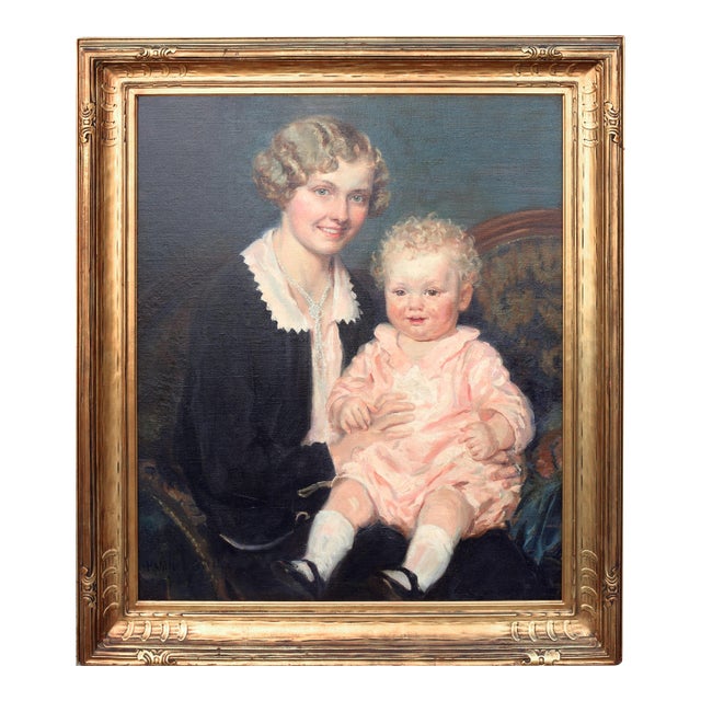 1920s H. Willard Ortlip Mother and Child 1920s - With Rare Newcomb Macklin Giltwood Frame For Sale