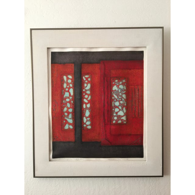 1970s Hiroyuki Tajima Mid-Century Wood Cut Print For Sale - Image 4 of 4
