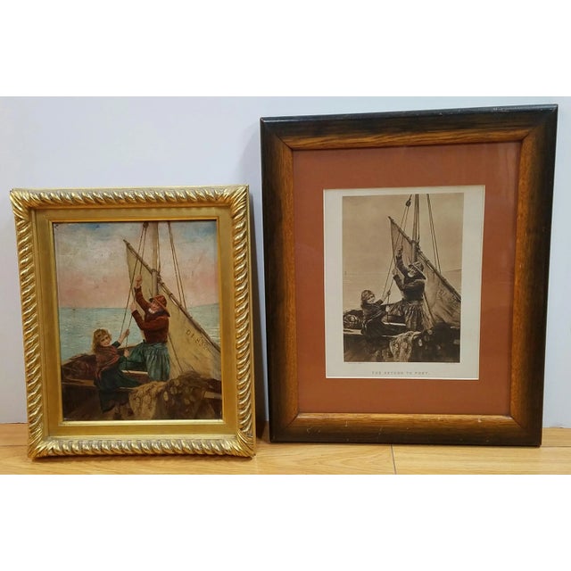 19th Century Georges Jean Marie Haquette "Fishermans Daughter" Original Oil Painting W/Print For Sale - Image 12 of 12