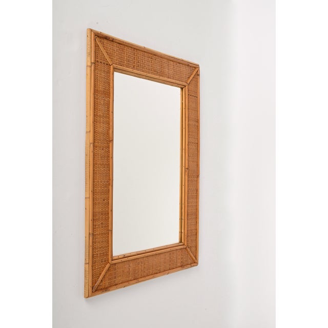 Mid-Century Italian Rectangular Mirror with Bamboo and Woven Wicker Frame, 1970s For Sale - Image 4 of 15