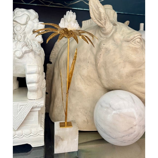 French Gilt Palm Tree With Rock Crystal and Marble Base - Tall For Sale - Image 11 of 13