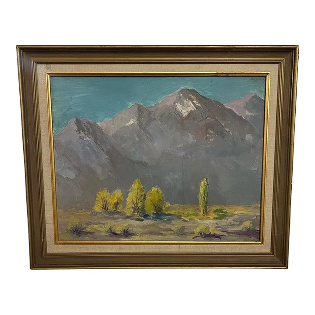 Vintage Mountain Landscape Painting, Framed For Sale