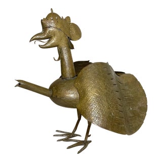 Antique 1800's Handmade Indonesian Theatre Shadow Puppet Garuda Bird Bronze Lamp For Sale