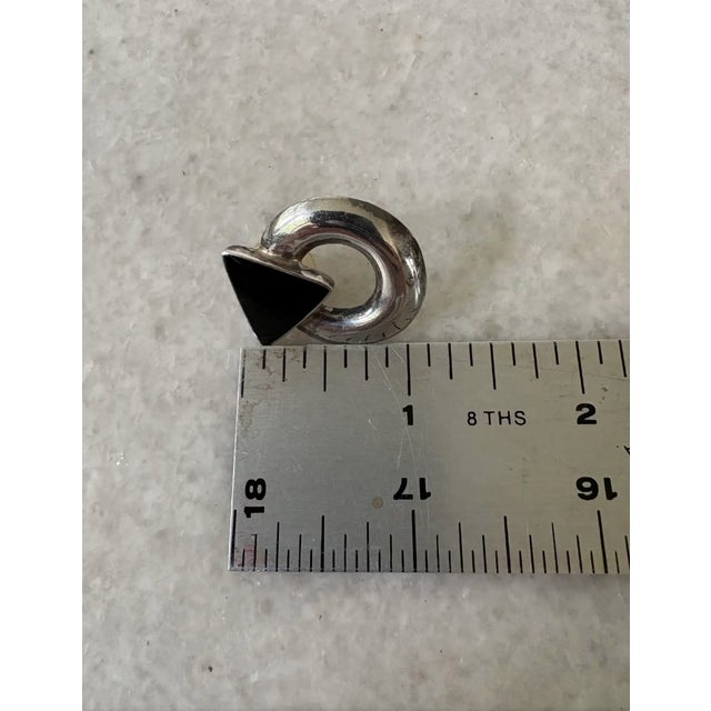 Contemporary Vintage Sterling Silver and Onyx Earrings, Pair For Sale - Image 3 of 4