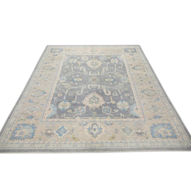 Gray Multicolor Handwoven Turkish Oushak Rug 7'11" X 9'11" For Sale In Houston - Image 6 of 7