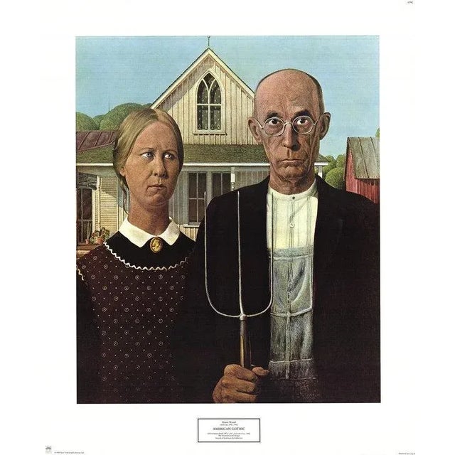 Artist: Grant Wood Title: American Gothic Year: 1982 Signed: No Medium: Offset Lithograph Paper Size: 25.5 x 21 inches (...