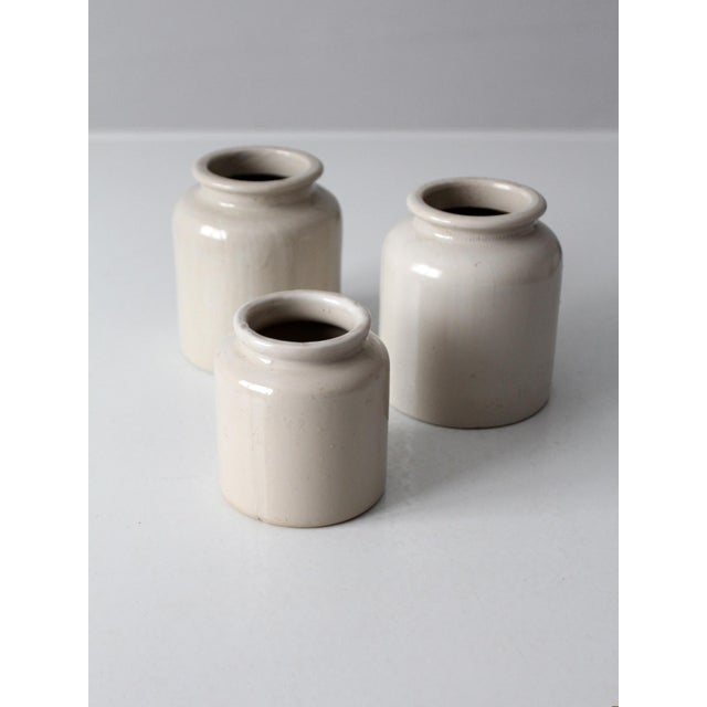 Antique Early 20th Century Cream Stoneware Crocks, Set of 3 For Sale - Image 12 of 15