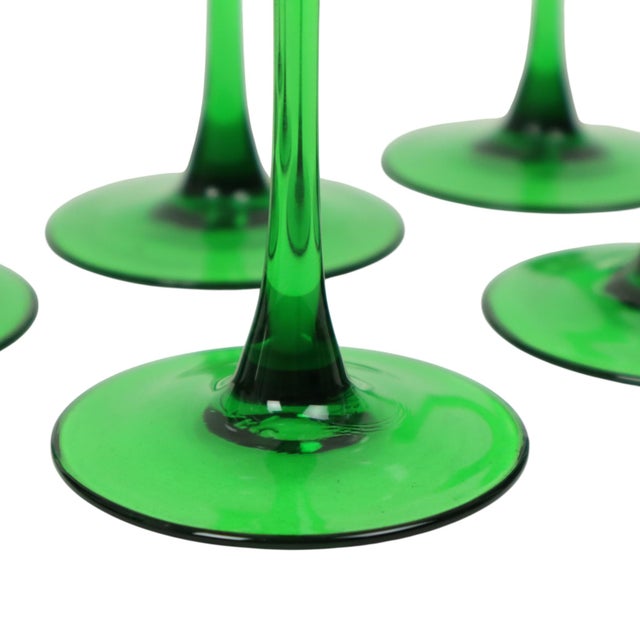 Vintage Luminarc Alsace Wine Glasses with Green Base, 1970s, Set of 10 For Sale - Image 11 of 14