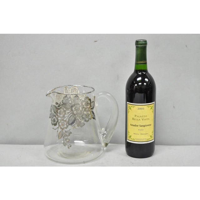 Vintage Art Nouveau Floral Sterling Silver Overlay Crystal Glass Water Pitcher For Sale - Image 11 of 11