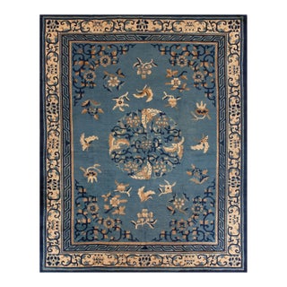 Majestic Blue and Ivory Color With Animalistic and Florid Design Antique Chinese Peking Rug For Sale
