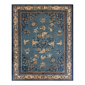Majestic Blue and Ivory Color With Animalistic and Florid Design Antique Chinese Peking Rug