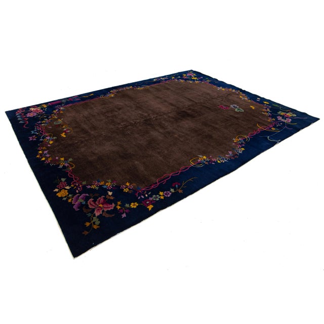 Art Deco Antique Brown Chinese Art Deco Wool Rug 9 Ft X 11 Ft 8 In For Sale - Image 3 of 10