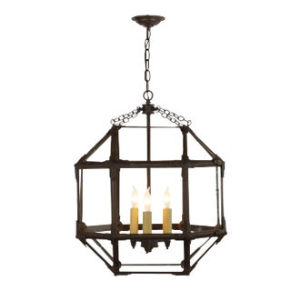 Suzanne Kasler for Visual Comfort Signature Morris Medium Lantern in Antique Zinc with Clear Glass For Sale