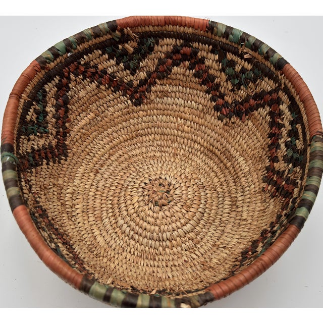 Large Vintage Indigenous Coiled Basket – Geometric Zigzag Design, 10” For Sale - Image 9 of 9