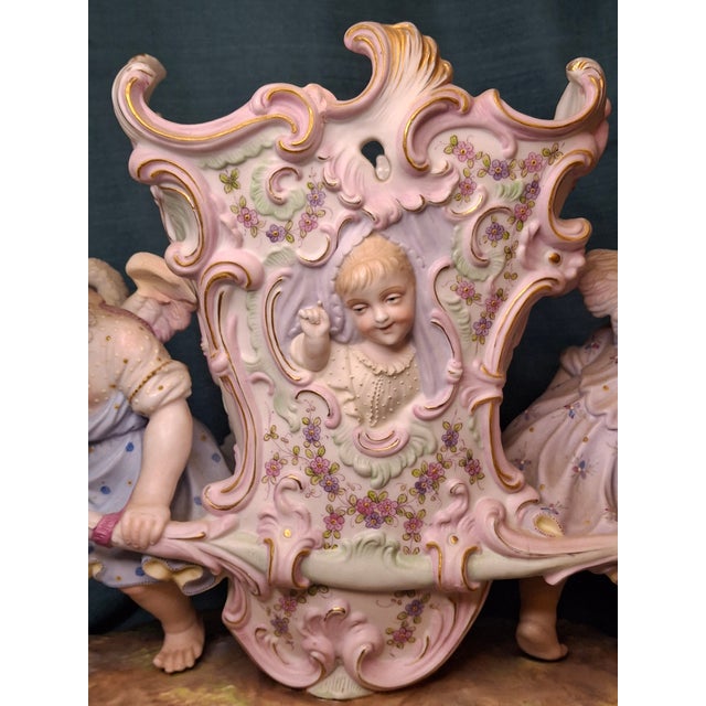 Antique Heubach Bisque Porcelain Centerpiece Cherub Figural Large Vase Mold 173 For Sale - Image 9 of 18