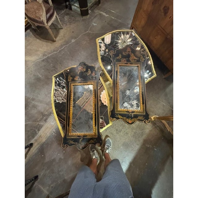 Mid 20th Century Pair of Vintage English Chinoiserie Mirrors For Sale - Image 5 of 9