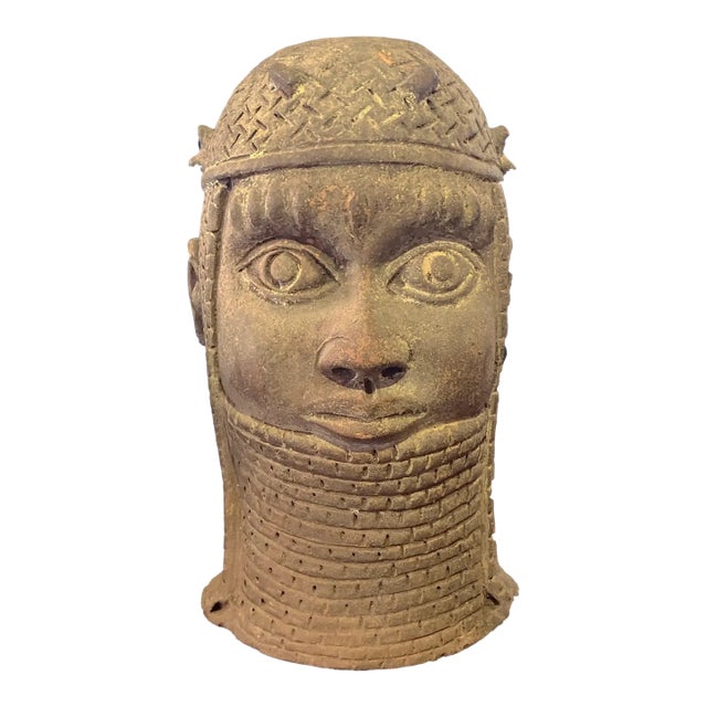 Vintage Large Ife Clay / Terracotta King Oba Head Edo People Nigeria African 13" H For Sale