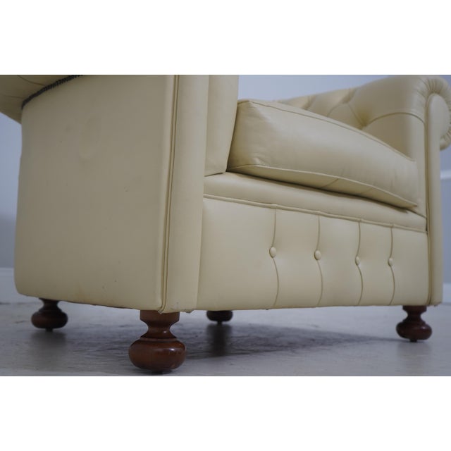Animal Skin Pair Creme Color Leather Chesterfield Chairs For Sale - Image 7 of 18