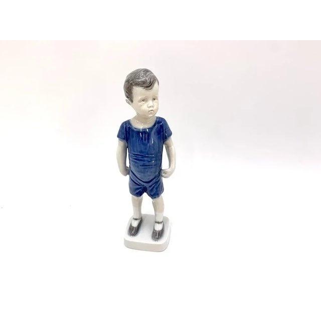 Blue Porcelain Figurine of a Boy from Royal Copenhagen, Denmark For Sale - Image 8 of 8