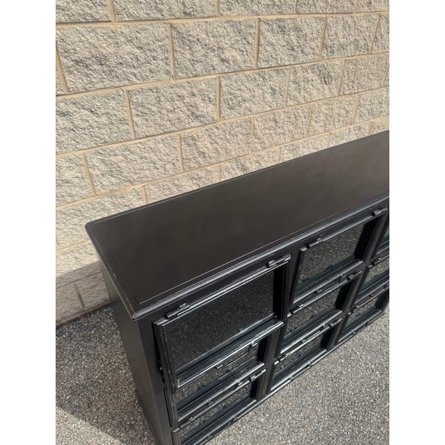 Metal Late 20th Century Industrial Black Steel Nine-Door Glass-Front Apothecary or File Cabinet For Sale - Image 7 of 11