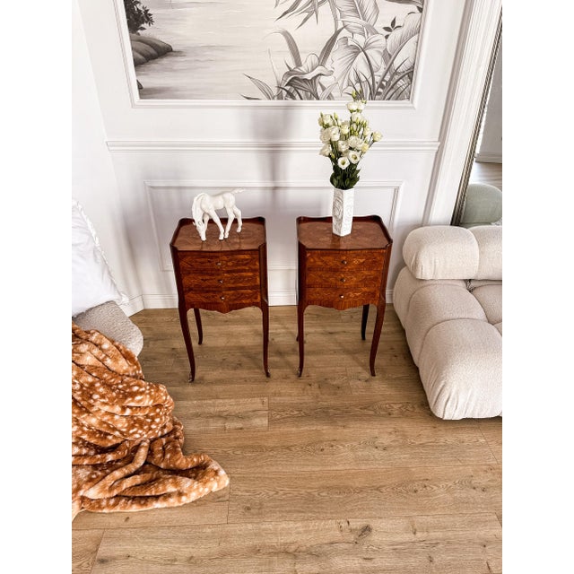 Mid-Century French Louis XV Style Marquetry Nightstands, 1950s, Set of 2 For Sale - Image 17 of 18