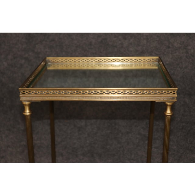 Metal Pair 1960's Maison Jansen Style Mirrored Top & Brass End Tables For Sale - Image 7 of 11