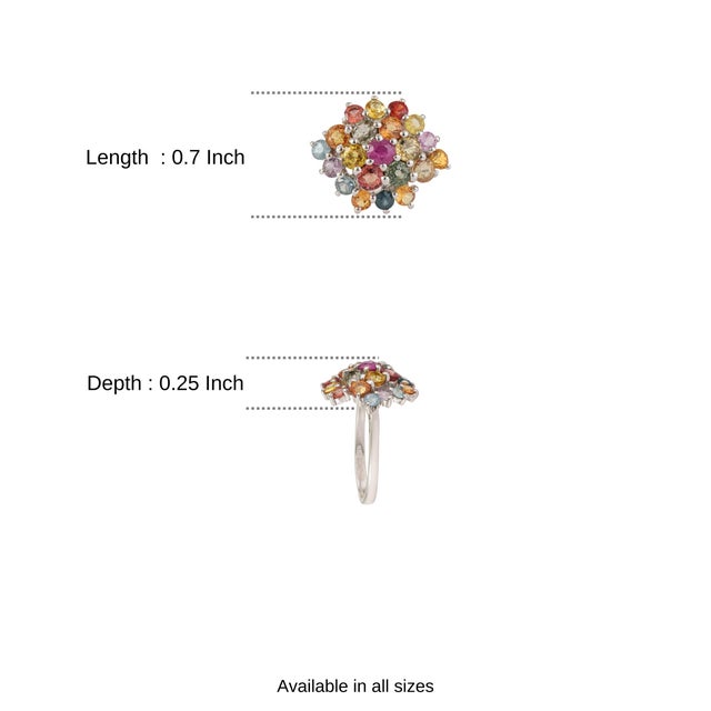 Carat&Her 4.17 Ct Rainbow Sapphire Retro Cluster Ring, Size 5.5 For Sale - Image 11 of 15