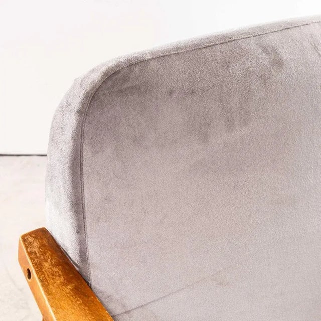 Wood Mid-Century Upholstered Light Grey Armchairs with Straight Arms and Top Caps, 1950s For Sale - Image 7 of 9