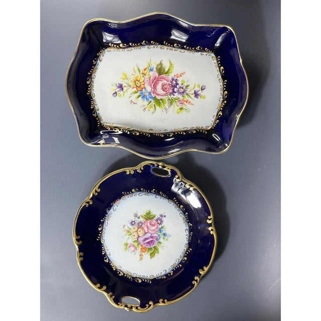 Blue French Cobalt Blue Plates with Flowers from Limoges, 1950s, Set of 2 For Sale - Image 8 of 11