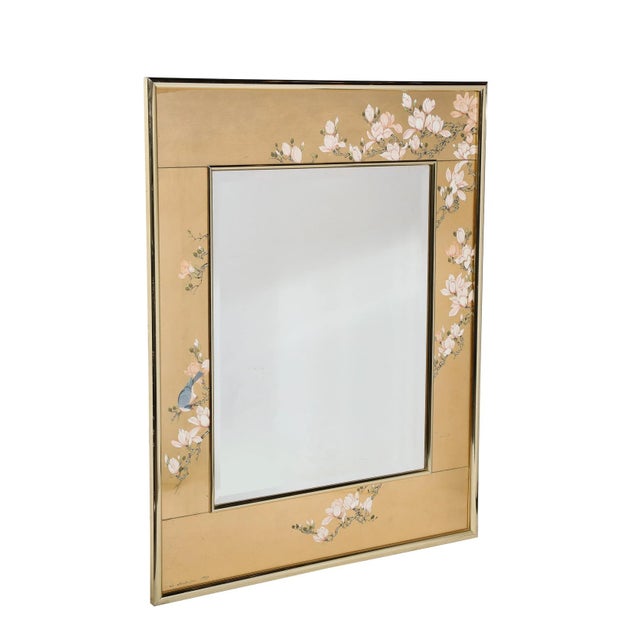 This stunning Mid-Century Modernist Labarge Mirror in Gilt Eglomise and Brass signed J. Jacobusse originates from the...