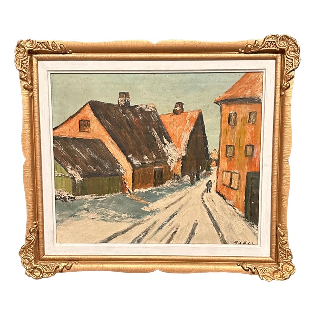 Harriet H. Axéll, Townscape, 1950s, Oil Painting on Panel, Framed For Sale