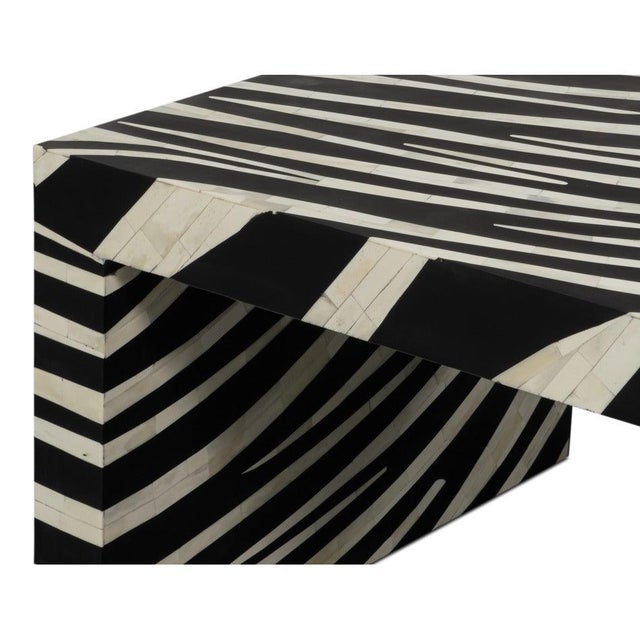 Zebra Striped Bone Inlay Coffee Table with Waterfall Ends For Sale - Image 11 of 13
