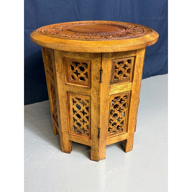Small Hand-Carved Folding Table from Hoshiarpur, 1950 For Sale - Image 6 of 11