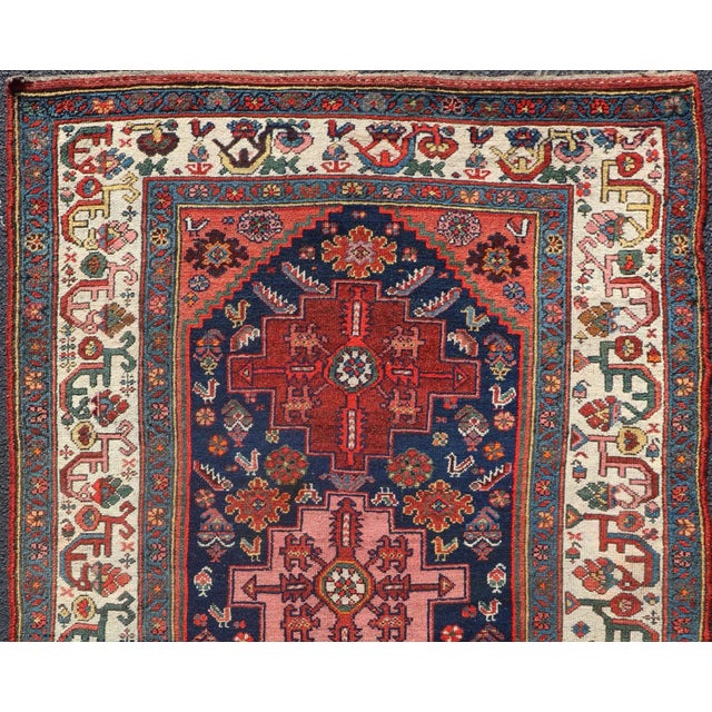 Blue and red Tribal Medallion design Kurdish antique rug from Persia, rug , country of origin / type: Iran / Kurdish,...