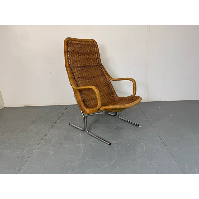 Mid-Century Modernist Rattan and Steel Lounge Chair by Dirk van Sliedregt for Gebroeders Jonkers Noordwolde, 1950s For Sale - Image 4 of 10