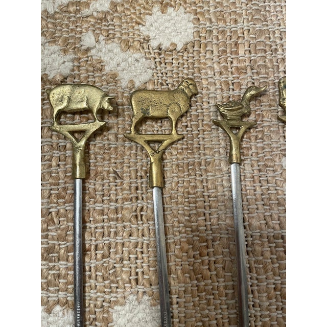 1980s Vintage Brass Animal Top Skewers Set of 7 Brass & Steel For Sale - Image 5 of 11