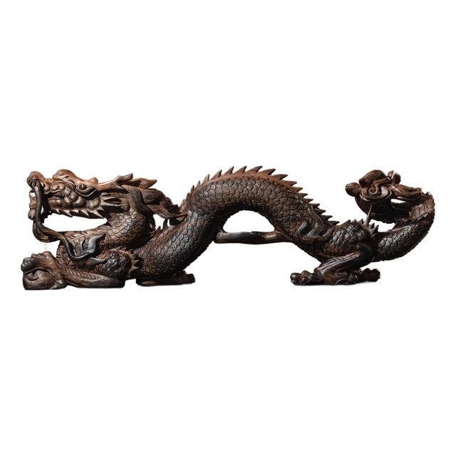 Vietnamese Nha Trang White Kyara Agarwood — “Dragon Across the World” Water-Sinking Grade Sculpture For Sale