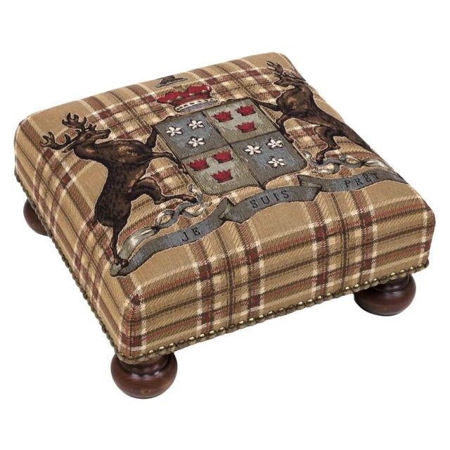 English 00 Highland Heritage Beige Tapestry Footstool For Sale - Image 3 of 3