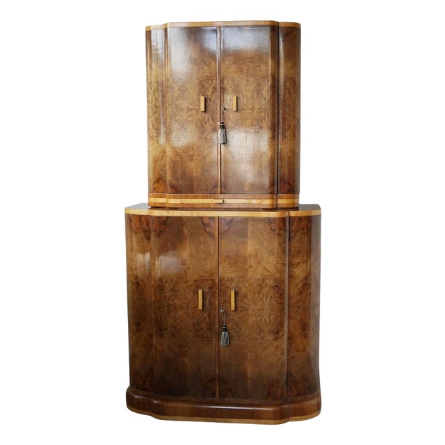 Vintage Art Deco Cocktail Cabinet in Burr Walnut, 1930s For Sale