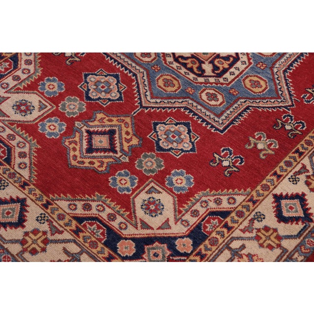 Southwestern Kazak Rustic Red/Beige Wool Rug - 4'0''x5'5'' For Sale - Image 4 of 10