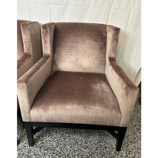 Bernhardt Pair Bernhardt Prentiss Pinstripe Velvet Arm Chairs For Sale - Image 4 of 7